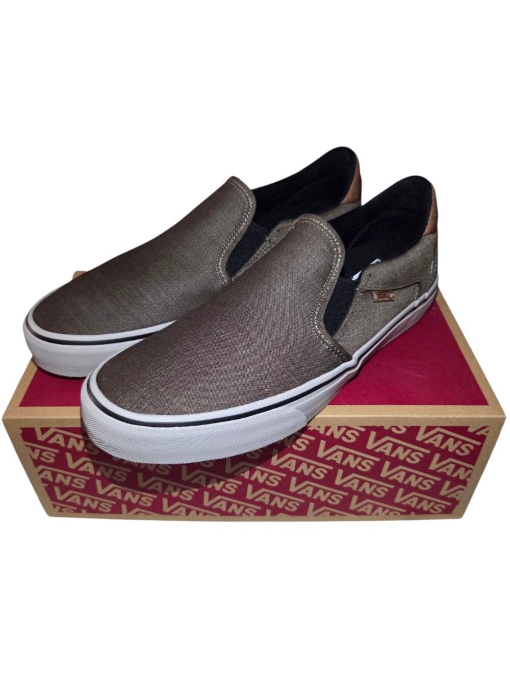 Vans Asher Deluxe Men’s Slip-On Sneakers BNIB Walnut/Grey Size 11.5 - Picture 3 of 7